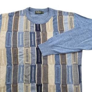 VTG Norm Thompson Sweater Blue Striped Colorblock Coogie Style Men's M‎